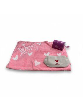 Personalized Abby Pink Blanket, Pouch & Mini Mailbox Gift Set With Hearts Set of